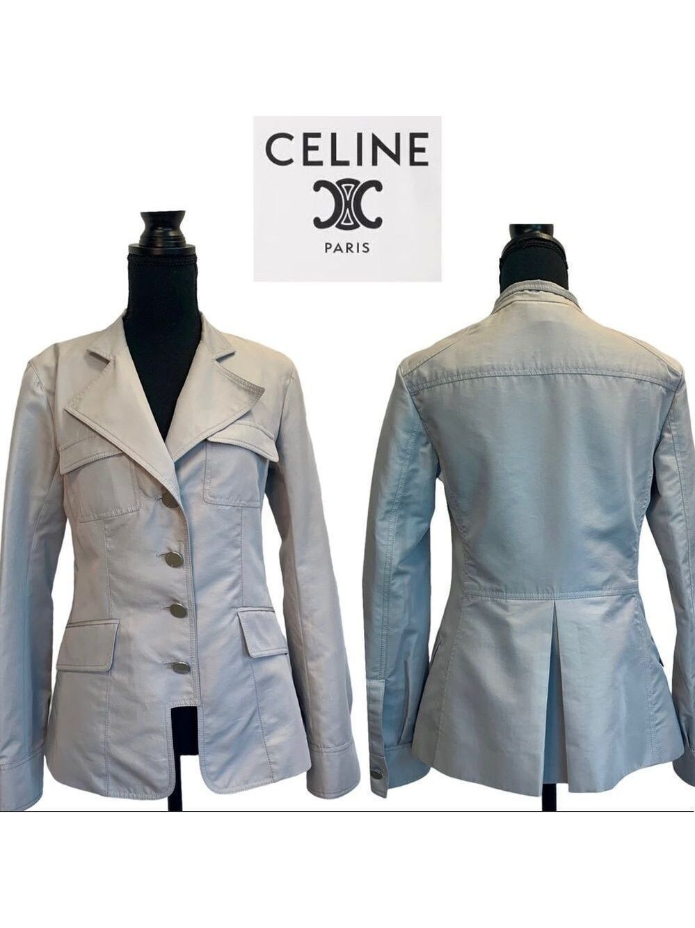 CELINE light gray button front military style jacket Sz 38